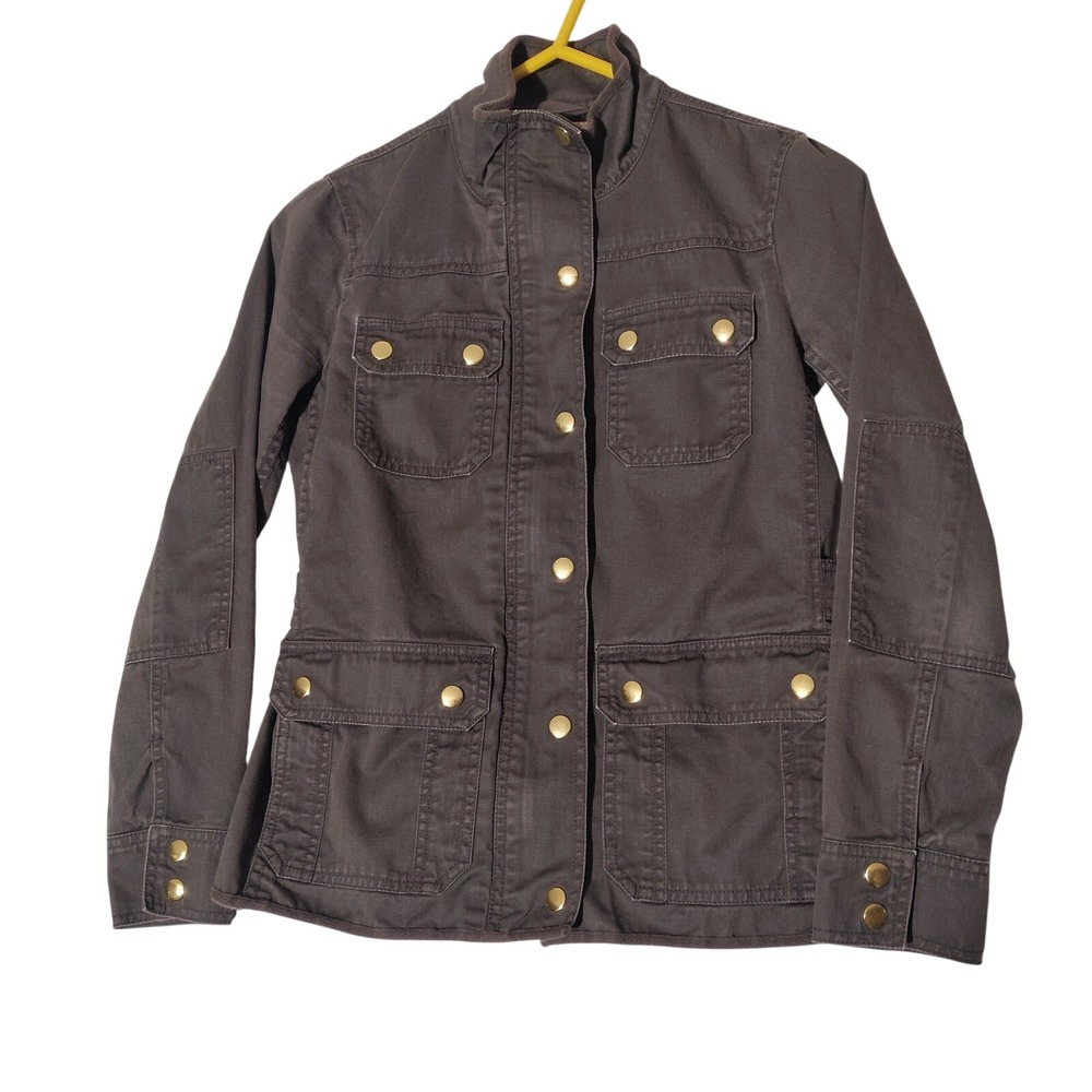 J.Crew Relaxed Boyfriend Field Jacket Olive Cotton Utility Coat XS Petite